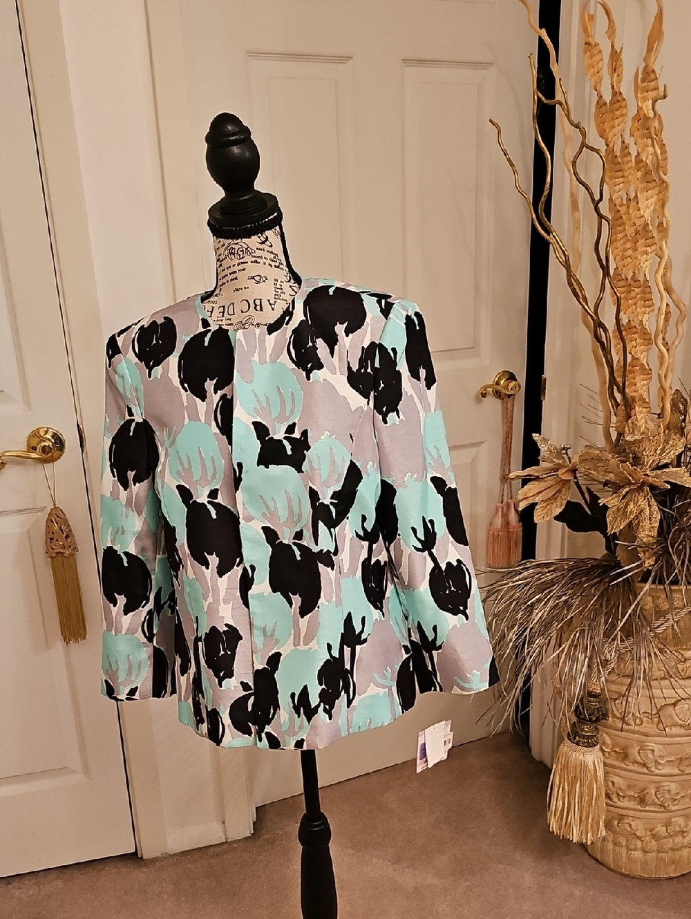 Kasper Mint Green Black Floral Jacket